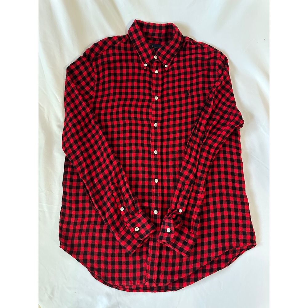 Ralph Lauren‎ Buffalo Plaid Button Down Long Sleeve Shirt Red Black L/G